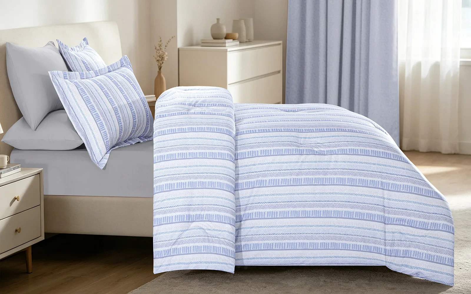 Gentle Stripes Printed Comforter Bedding Set 6 PCS - King Multi Color