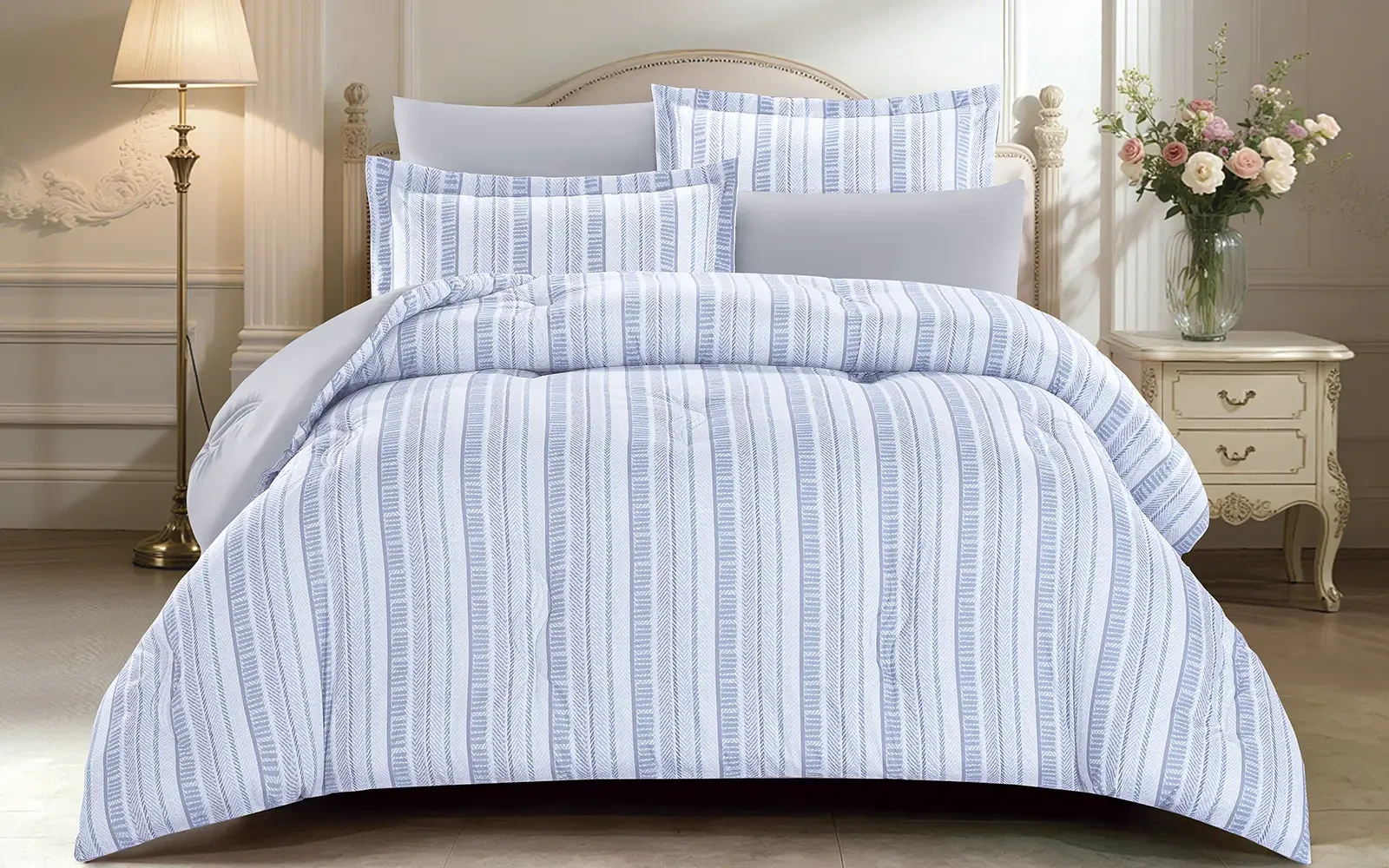 Gentle Stripes Printed Comforter Bedding Set 6 PCS - King Multi Color