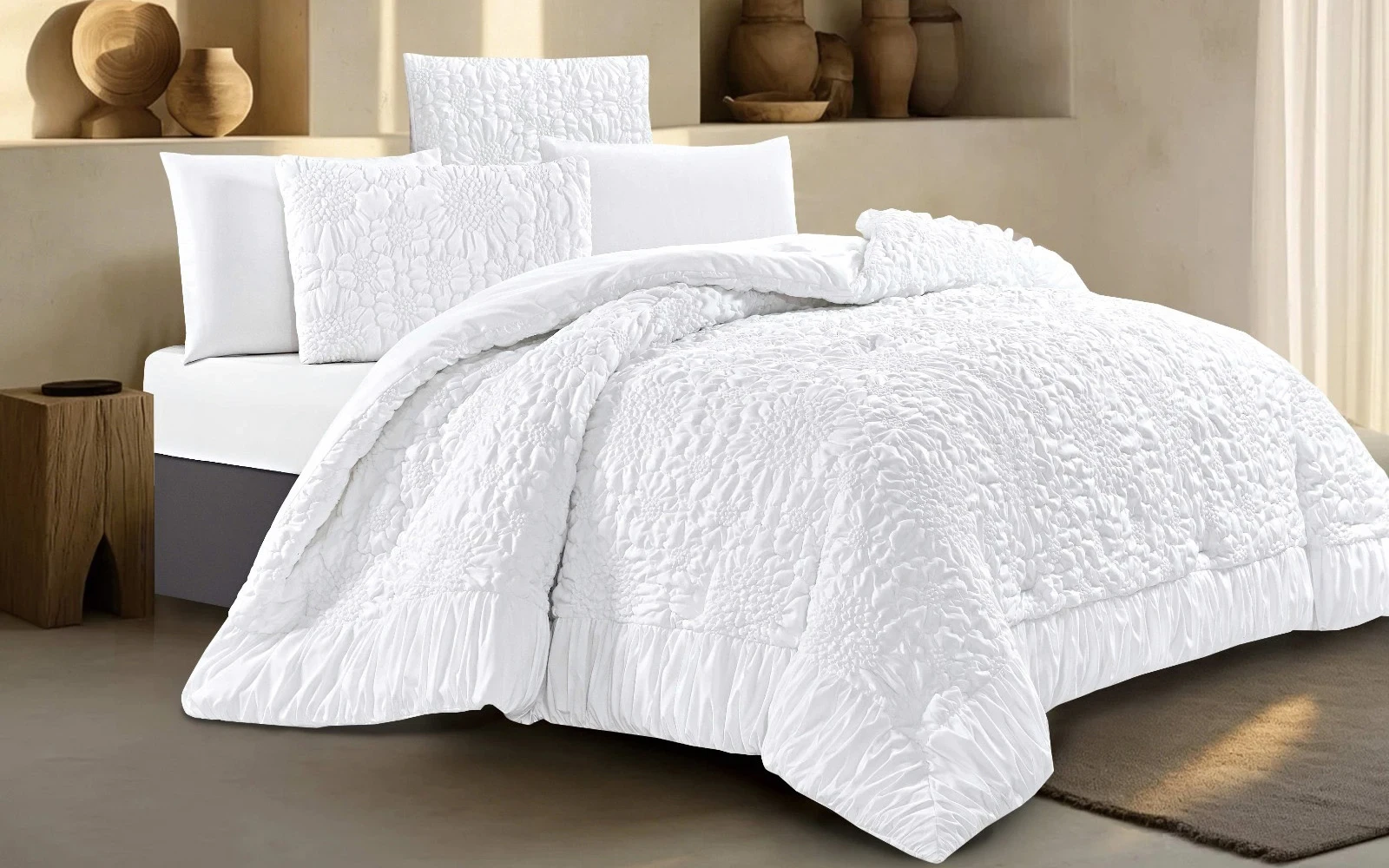 Alvin Comforter Bedding Set 6 PCS - King White