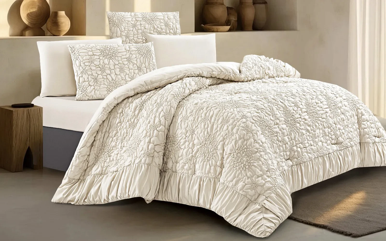 Alvin Comforter Bedding Set 6 PCS - King D.Beige