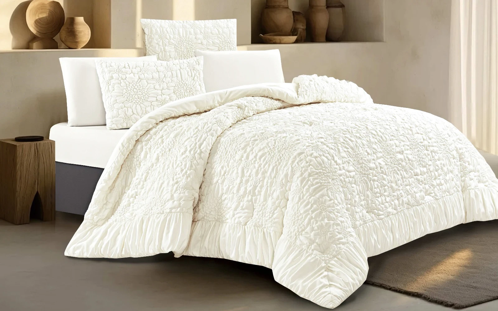 Alvin Comforter Bedding Set 6 PCS - King Cream