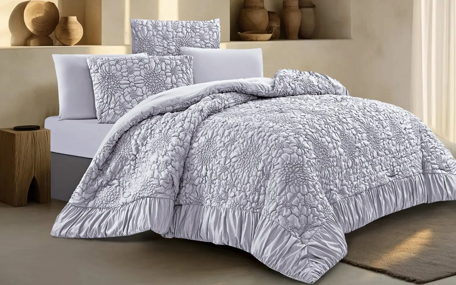 Alvin Comforter Bedding Set 6 PCS - King Grey