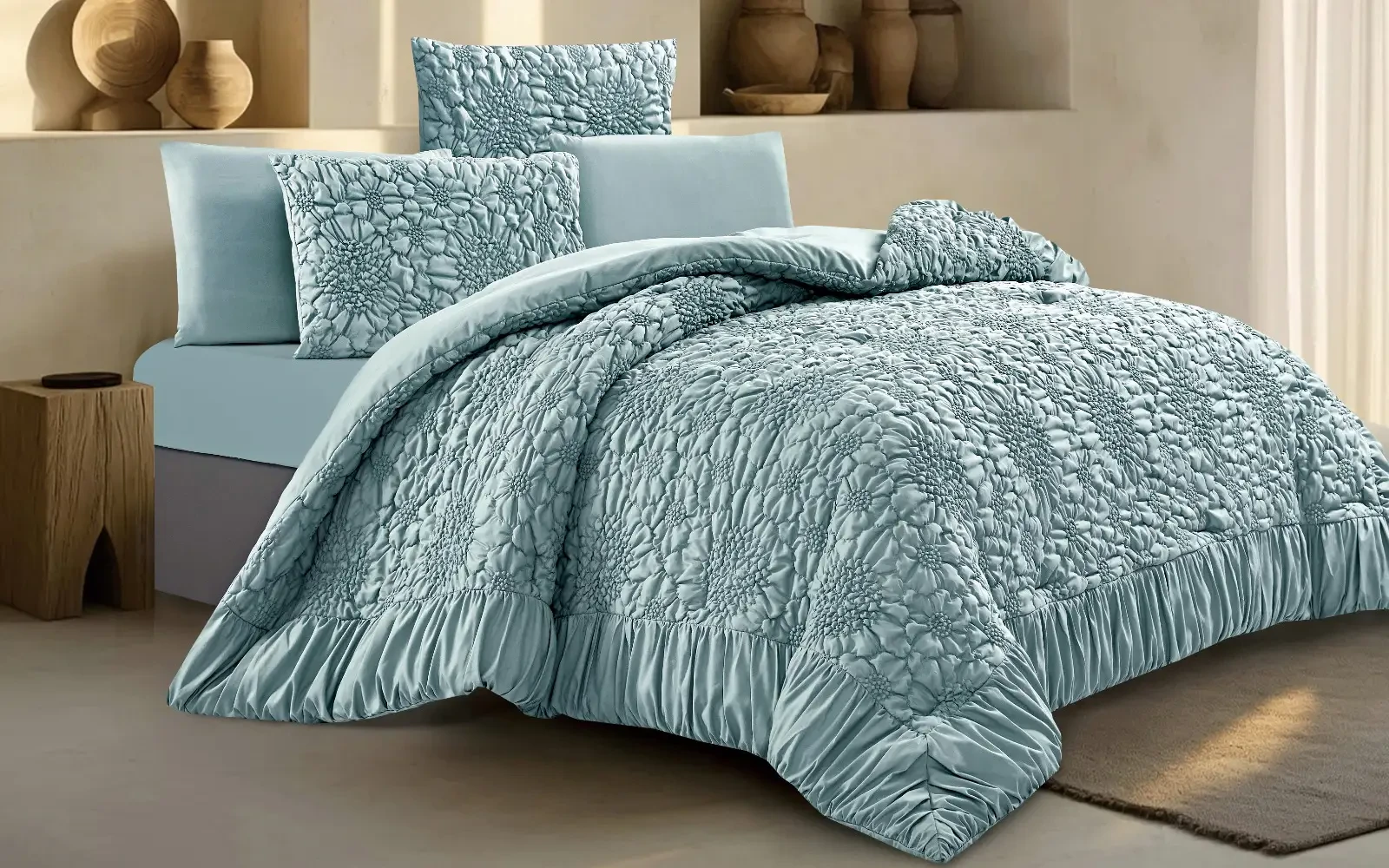 Alvin Comforter Bedding Set 6 PCS - King Turquoise