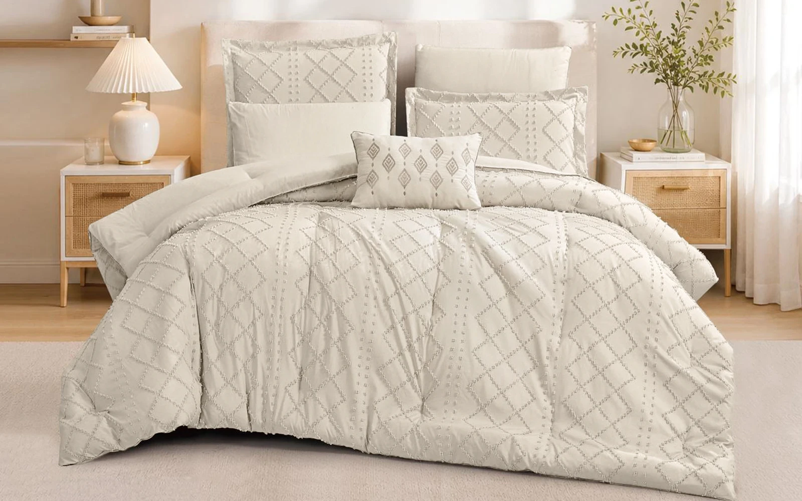 Valeria Comforter Bedding Set 6 PCS - Queen Beige