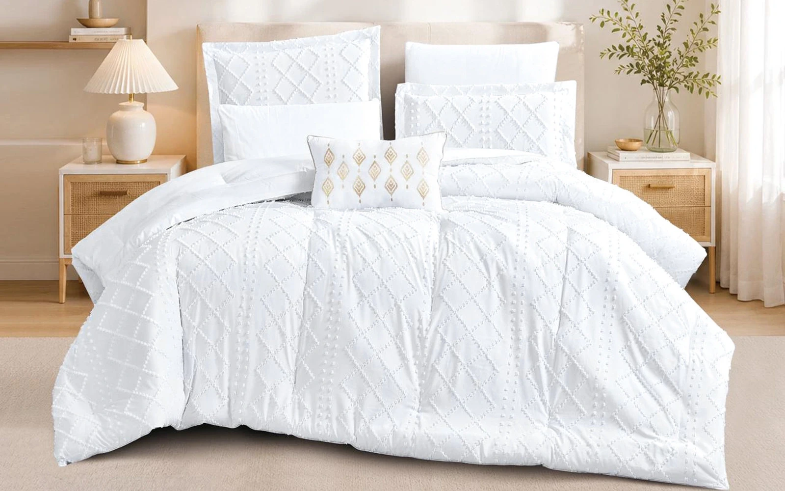 Valeria Comforter Bedding Set 6 PCS - Queen White