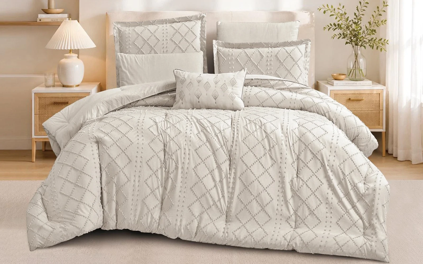 Valeria Comforter Bedding Set 6 PCS - Queen D.Beige