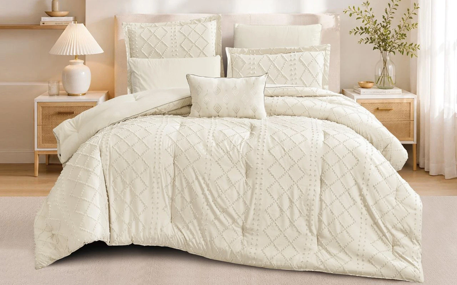 Valeria Comforter Bedding Set 6 PCS - Queen L.Beige