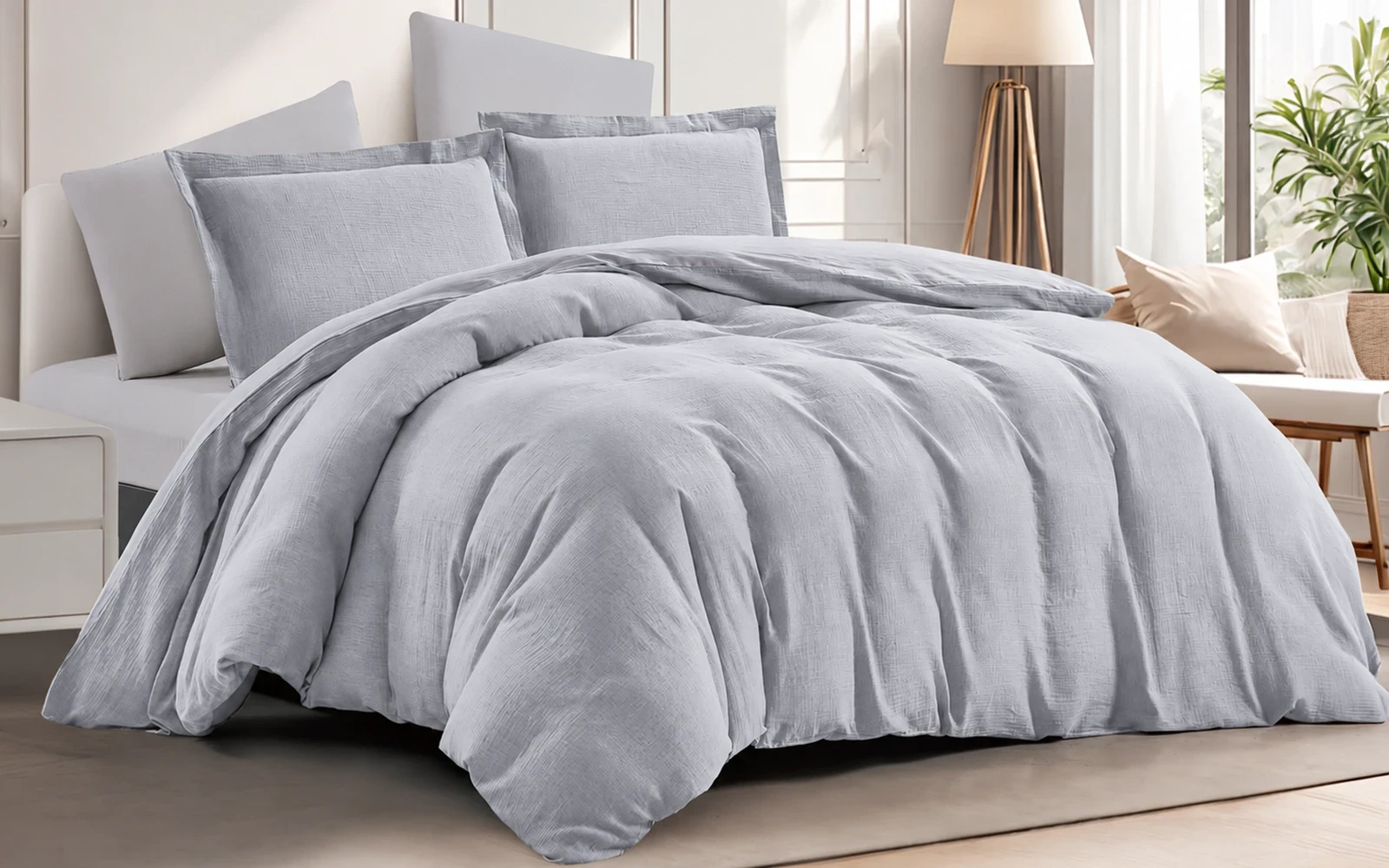 Geneva Cotton Plain Duvet Cover Set Without Filling 6 PCS - King Grey