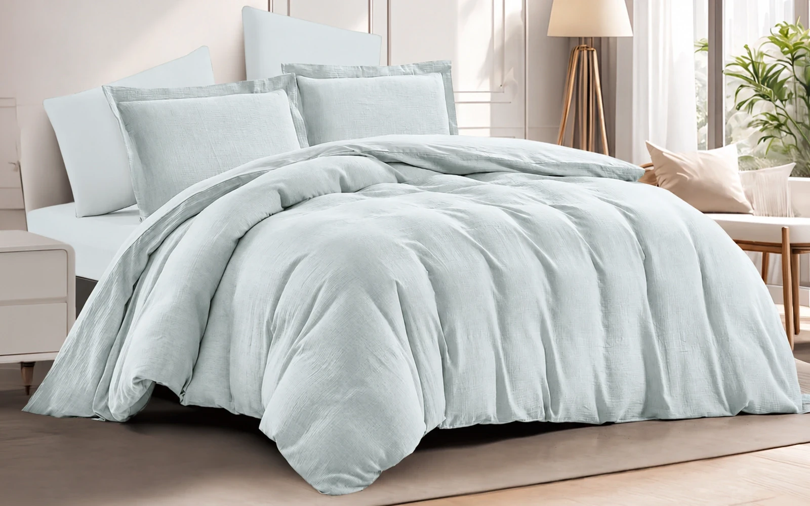 Geneva Cotton Plain Duvet Cover Set Without Filling 6 PCS - King L.Green