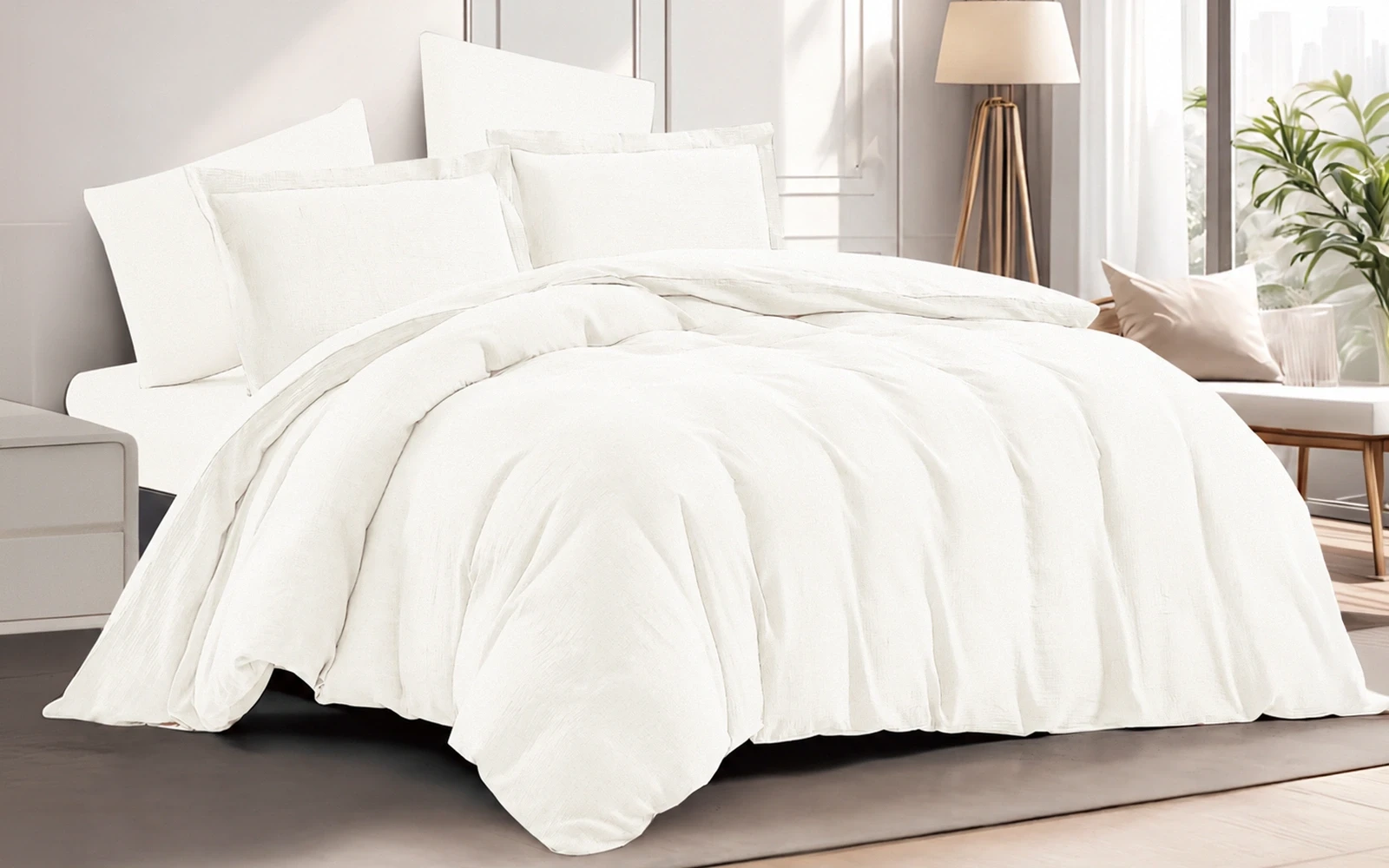 Geneva Cotton Plain Duvet Cover Set Without Filling 6 PCS - King Cream
