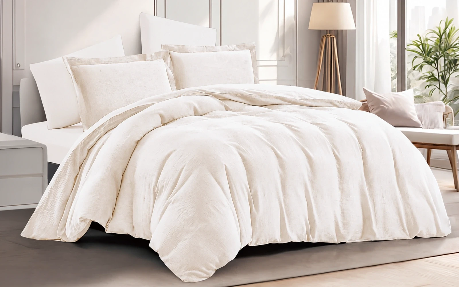 Geneva Cotton Plain Duvet Cover Set Without Filling 6 PCS - King L.Beige