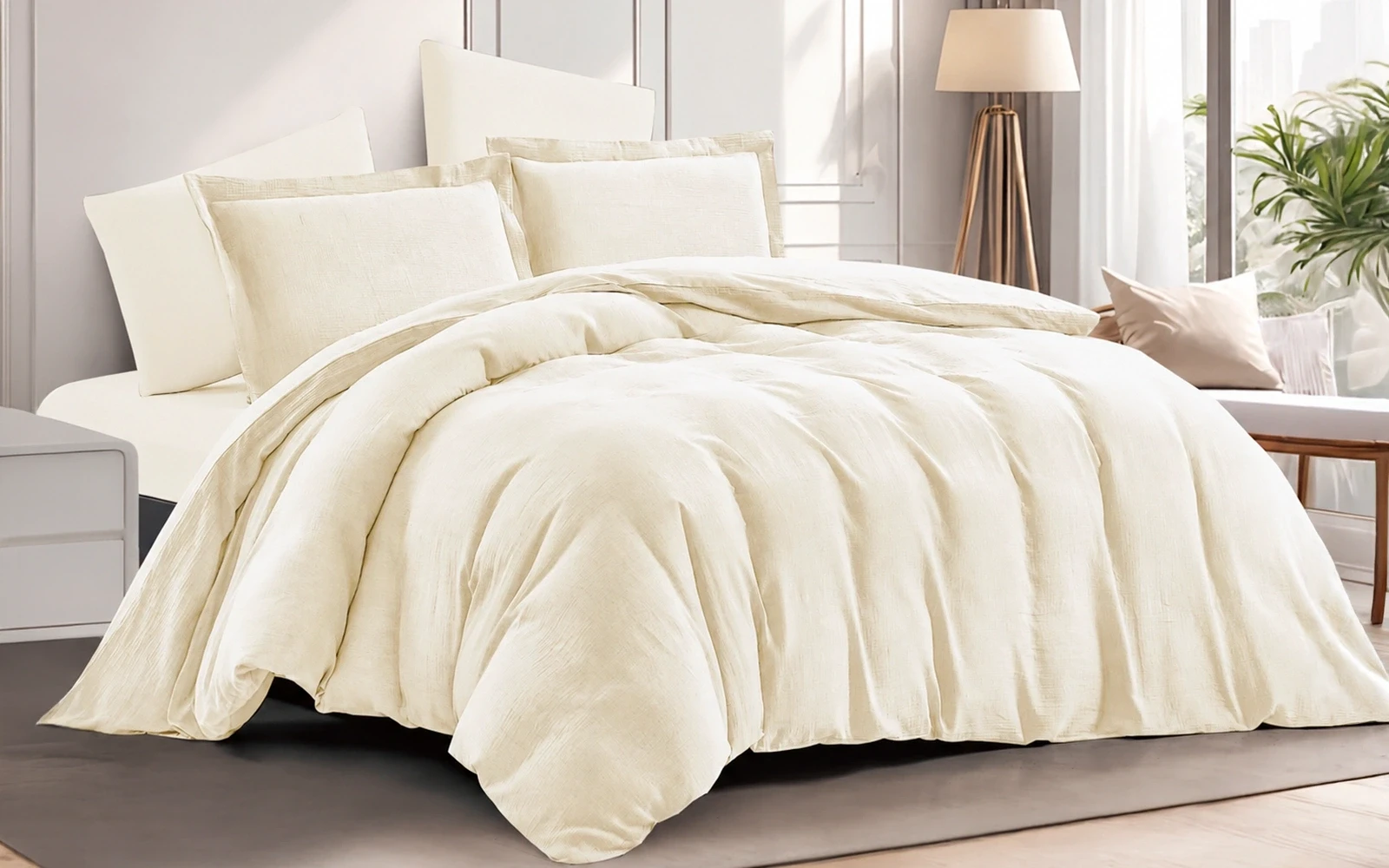 Geneva Cotton Plain Duvet Cover Set Without Filling 6 PCS - King Beige