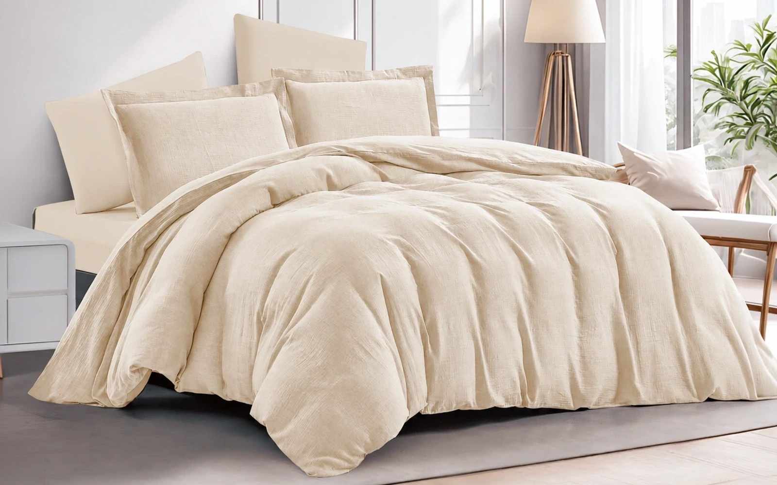 Geneva Cotton Plain Duvet Cover Set Without Filling 6 PCS - King D.Beige