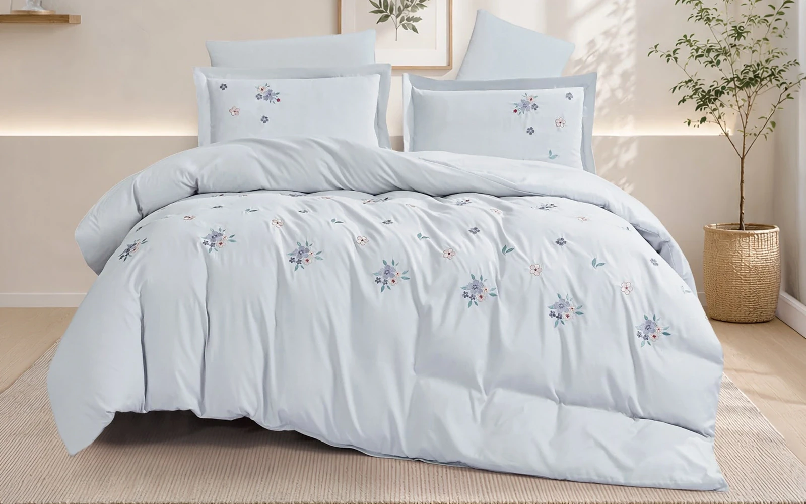 Aseel Embroidered Duvet Cover Set Without Filling 6 PCS - King Silver