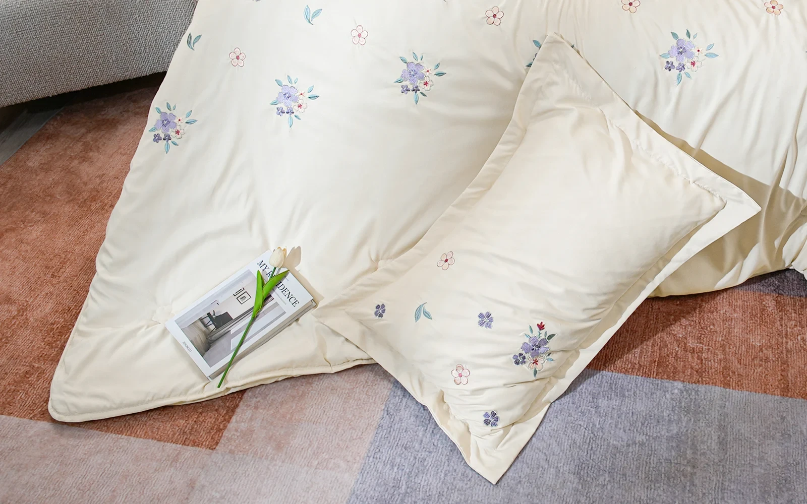 Aseel Embroidered Comforter Bedding Set 6 PCS - Queen L.Beige