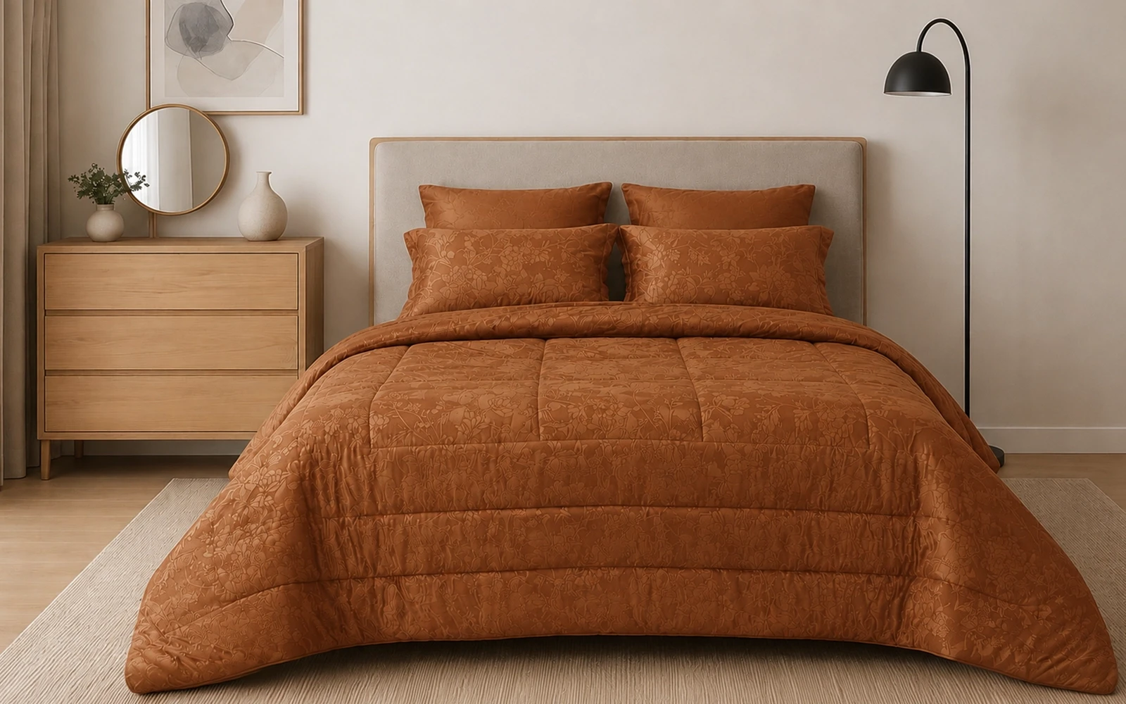 Valentini Velvet Jacquard Comforter Bedding Set 6 PCS - King Brown