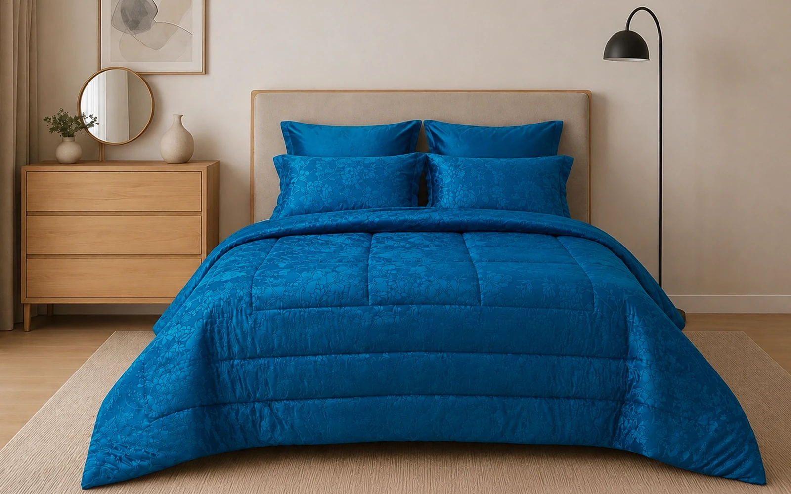 Valentini Velvet Jacquard Comforter Bedding Set 6 PCS - King Navy