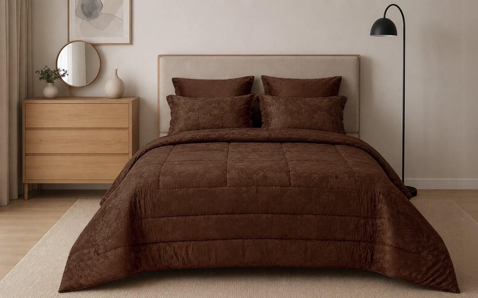 Valentini Velvet Jacquard Comforter Bedding Set 4 PCS - Single D.Brown