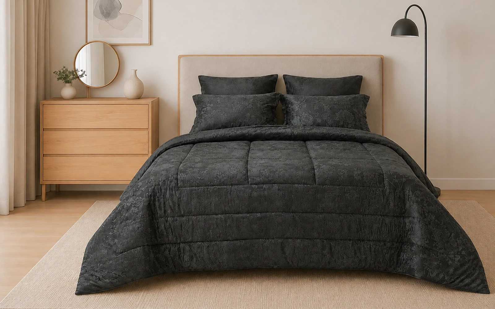 Valentini Velvet Jacquard Comforter Bedding Set 4 PCS - Single D.Grey