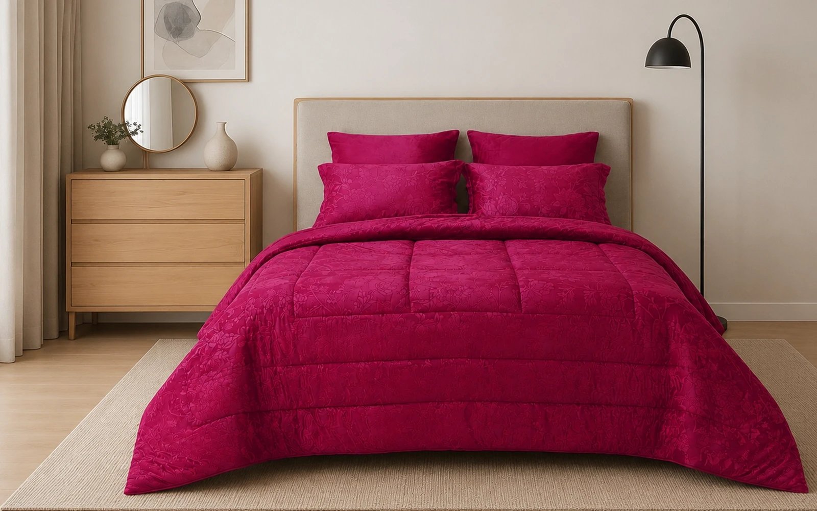 Valentini Velvet Jacquard Comforter Bedding Set 4 PCS - Single Burgandy