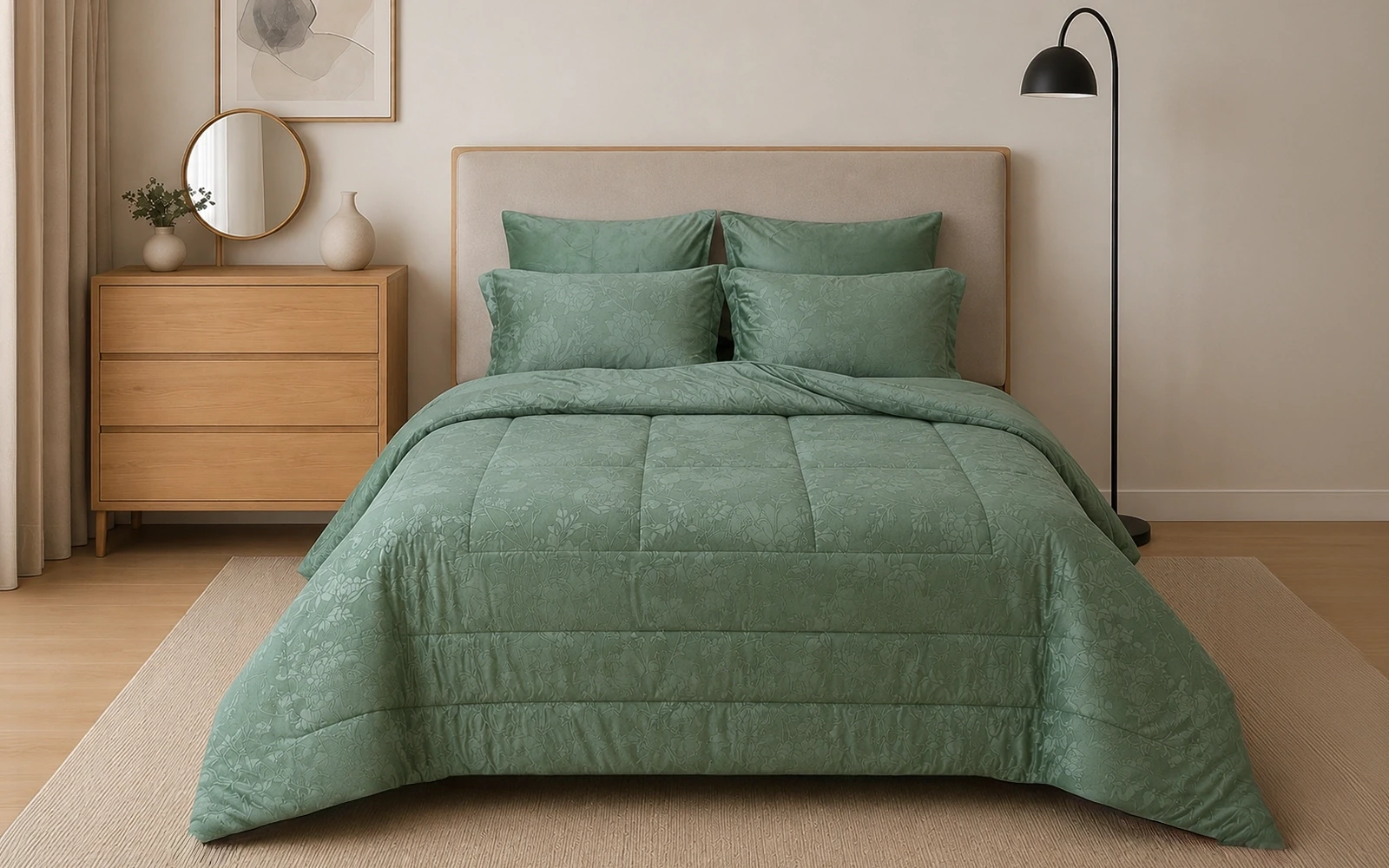 Valentini Velvet Jacquard Comforter Bedding Set 4 PCS - Single Mint