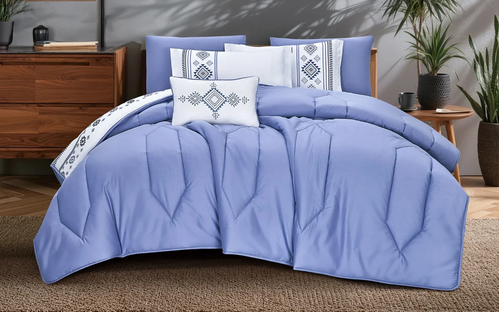 Shira Cotton Double Face Printed Comforter Bedding Set 4 PCS - Single Blue