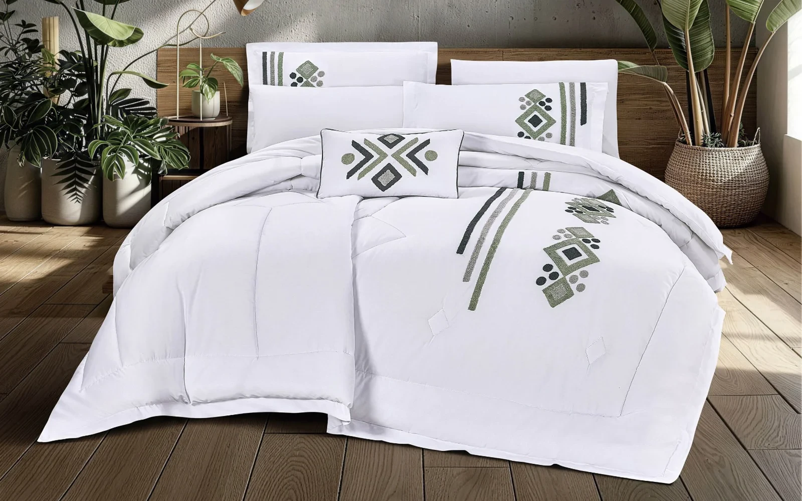 Anara Embroidered Comforter Bedding Set 7 PCS - King White