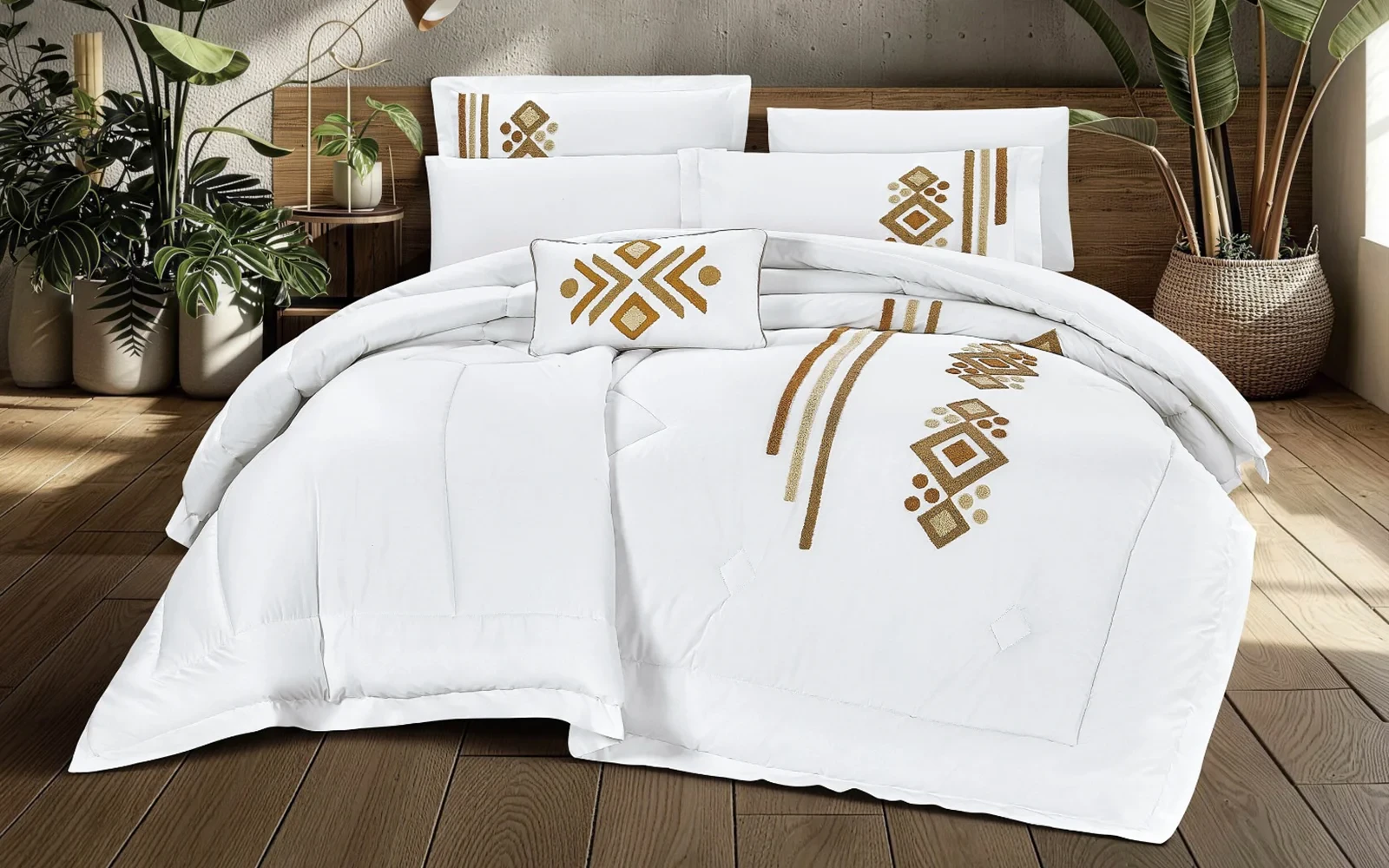Anara Embroidered Comforter Bedding Set 7 PCS - King Off White