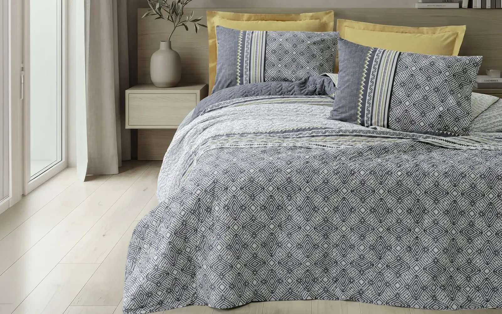 Al Saad Home Turkish Cotton Printed 2 In 1 Duvet Cover & Bed Spread Set ( Without Filling ) 4 PCS - Single Multi Color