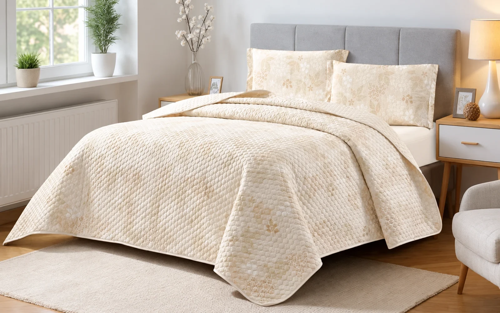 Paris Printed BedSpread Bedding Set 3 Pcs - Single L.Beige & White