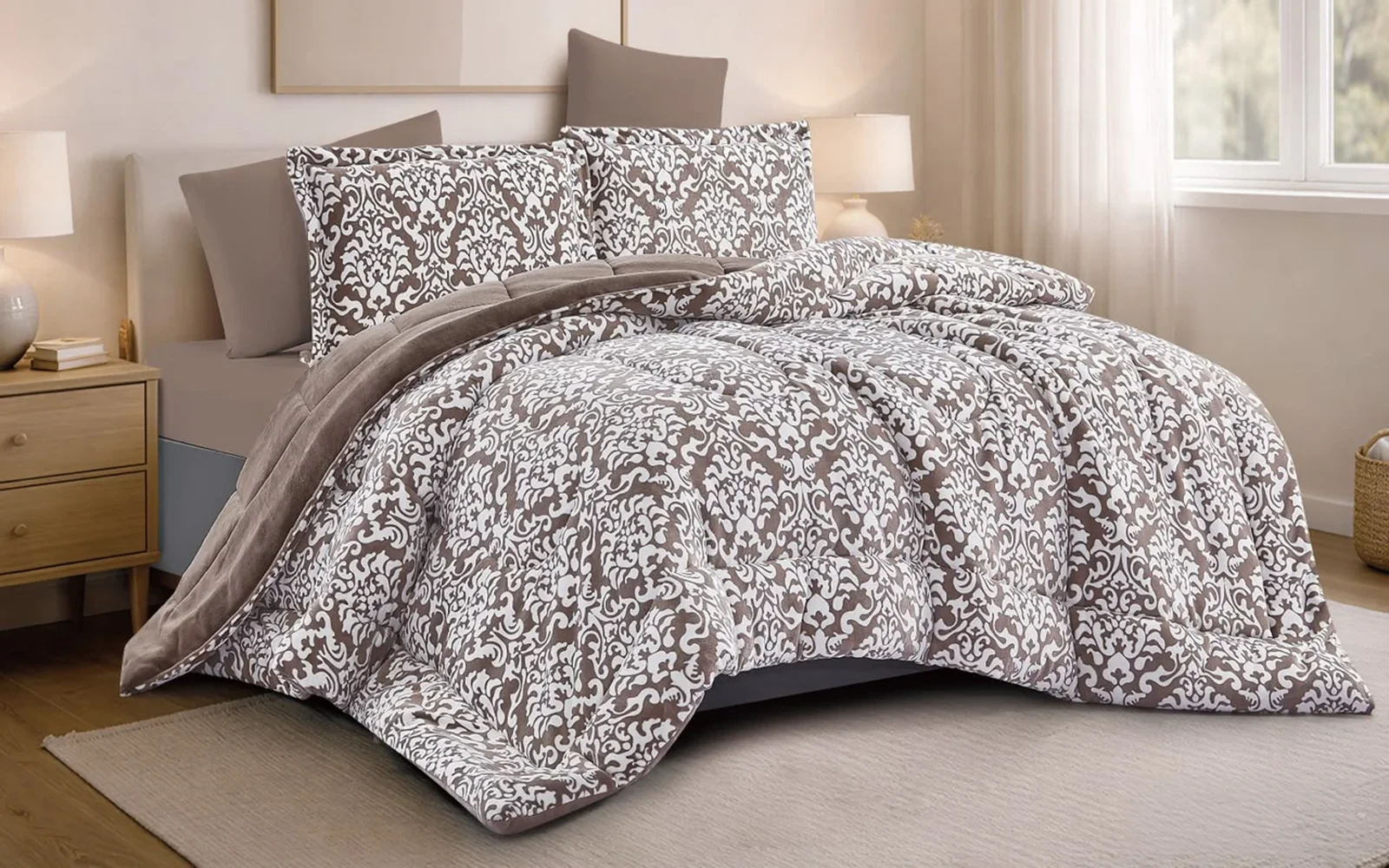 Fancy Double Face Flannel Comforter Bedding Set 4 PCS - Single Brown