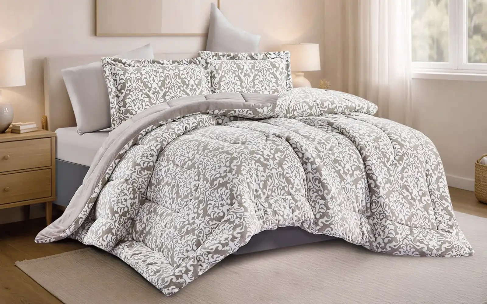 Fancy Double Face Flannel Comforter Bedding Set 4 PCS - Single D.Beige