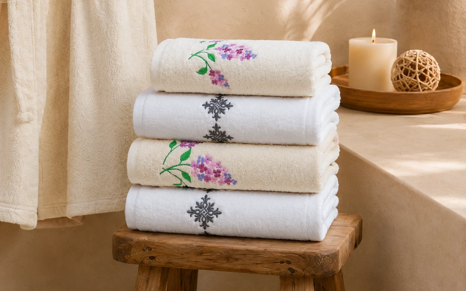 Al Saad Home Wedding Night Package (Jacquard Lace Wedding Bedspread Set + Cotton Embroidered Bathrobe Set) - 12 PCS