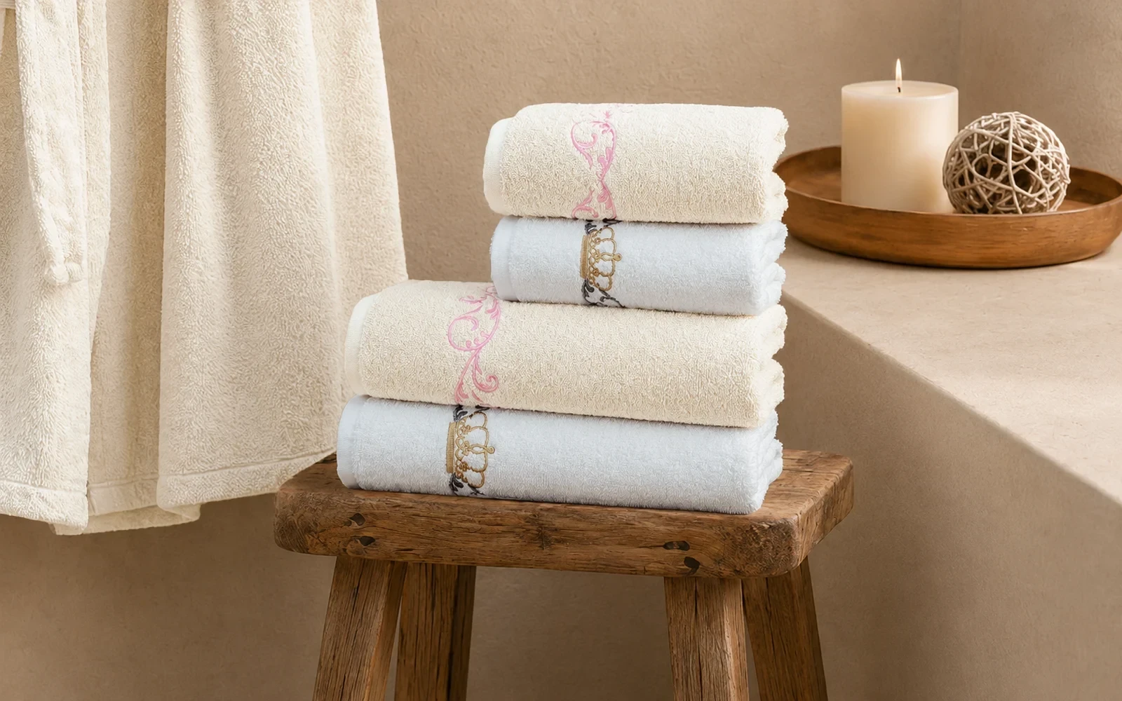 Al Saad Home Wedding Night Package (Jacquard Lace Wedding Bedspread Set + Cotton Embroidered Bathrobe Set) - 12 PCS