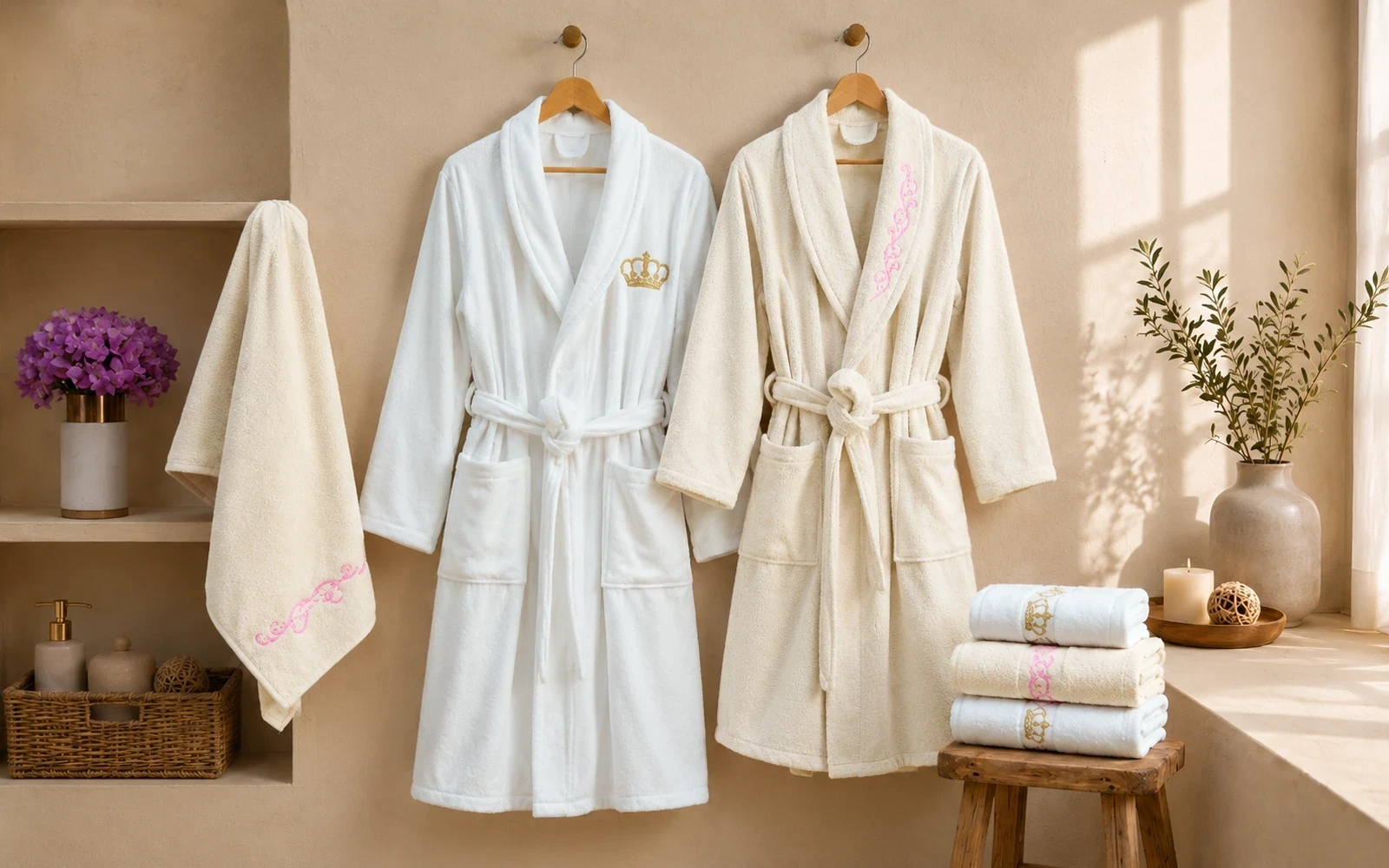 Al Saad Home Wedding Night Package (Jacquard Lace Wedding Bedspread Set + Cotton Embroidered Bathrobe Set) - 12 PCS