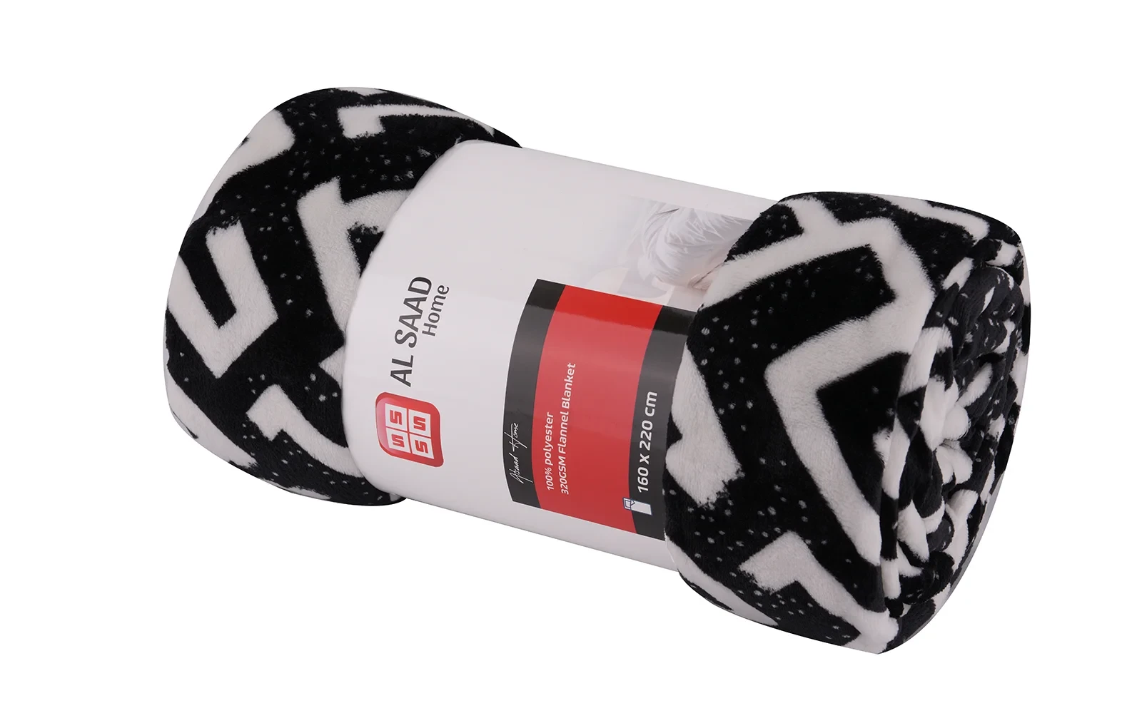 Al Saad Home Flannel Blanket 1 PC - Single Black & White