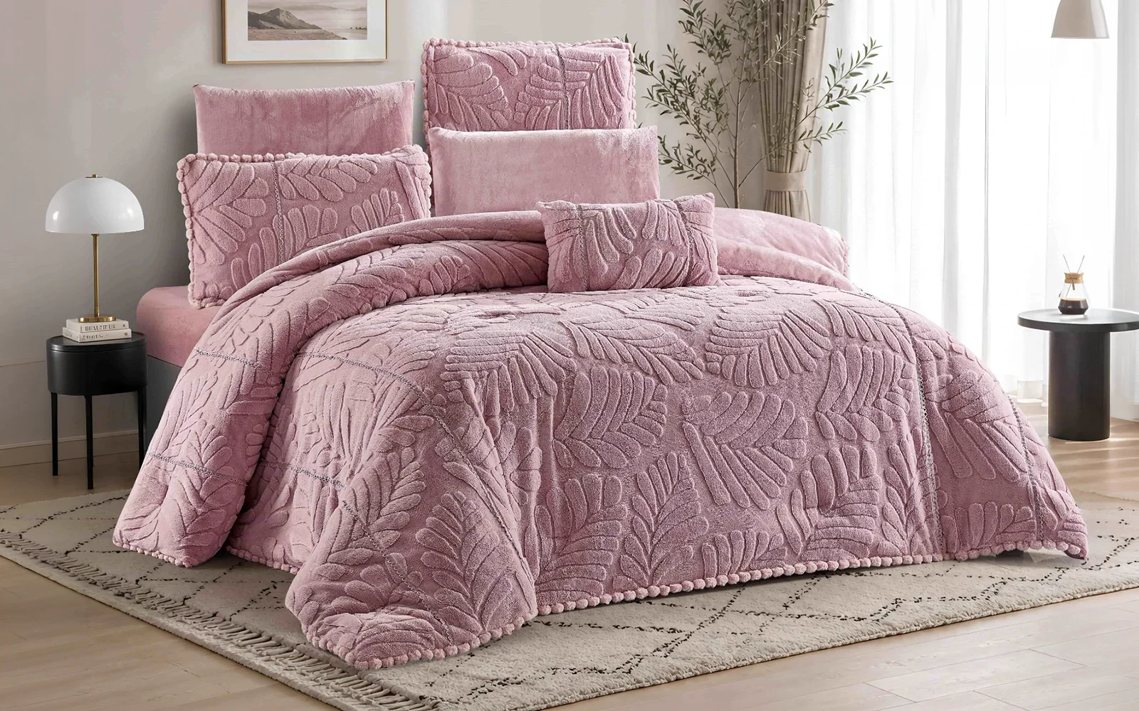 Lush Velvet Comforter Bedding Set 7 PCS - King Pink