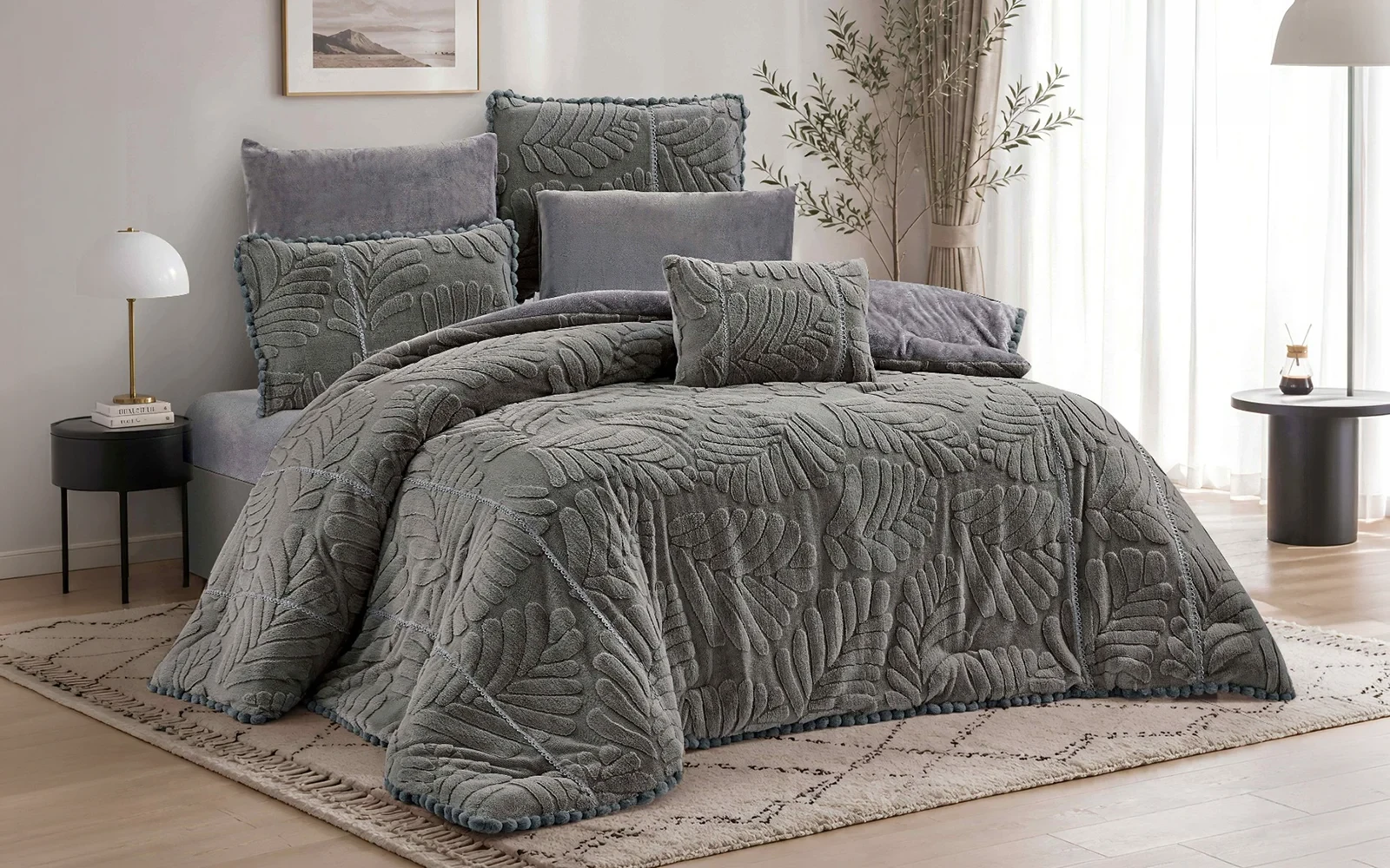 Lush Velvet Comforter Bedding Set 7 PCS - King D.Green