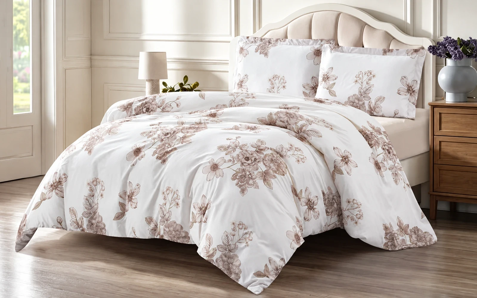 Aurora Printed Duvet Cover Bedding Set Without Filling 3 PCS - Single White & Beige
