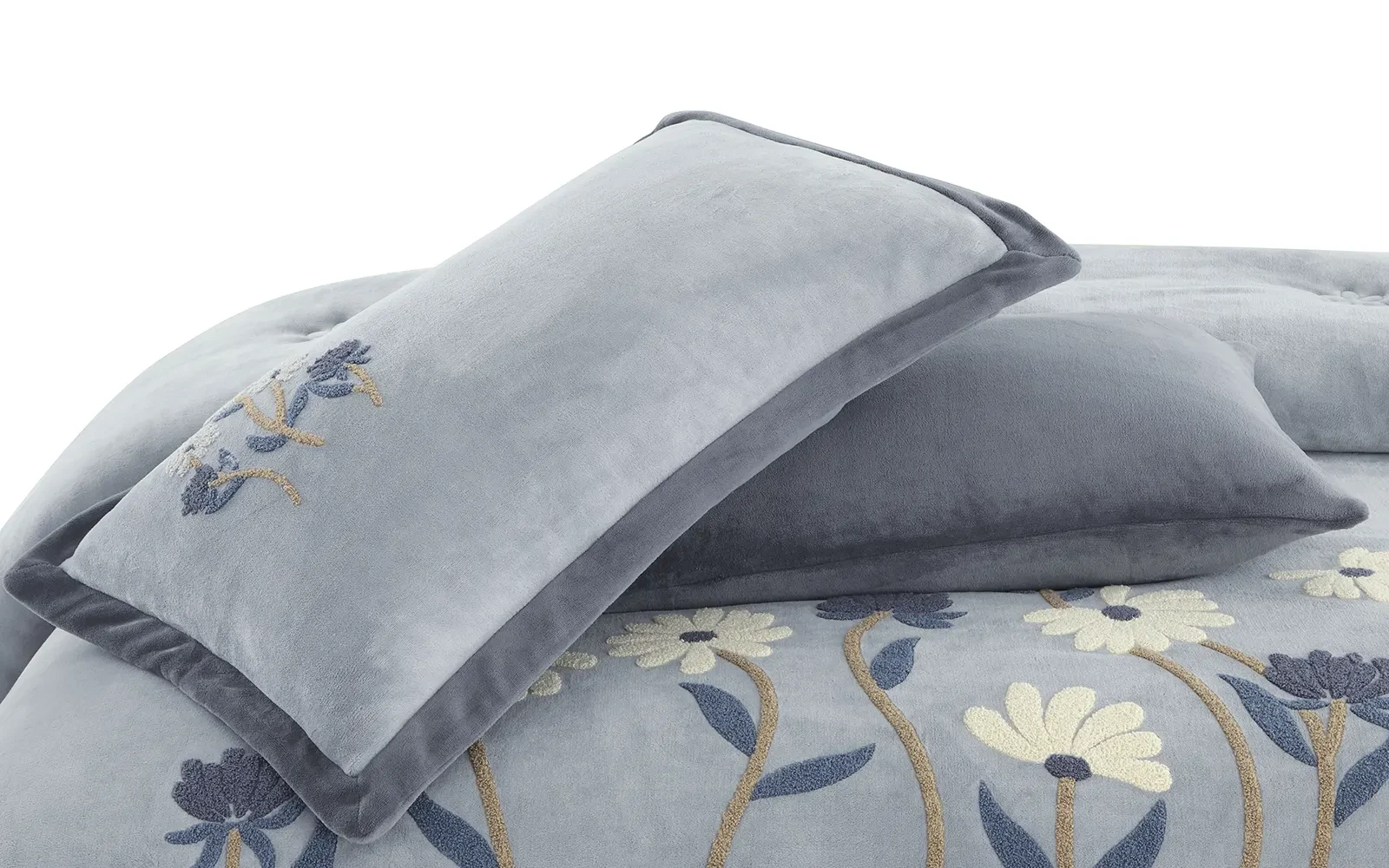 Frutteto Velvet Embroidered Comforter Bedding Set 8 PCS - King Grey