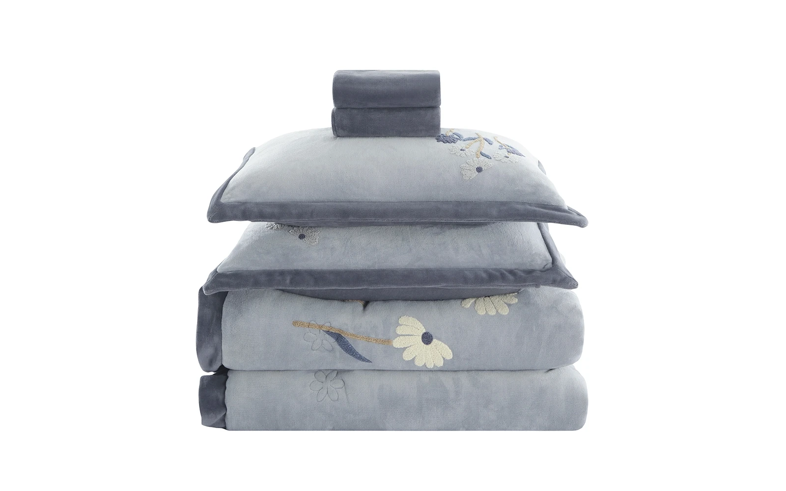 Frutteto Velvet Embroidered Comforter Bedding Set 8 PCS - King Grey