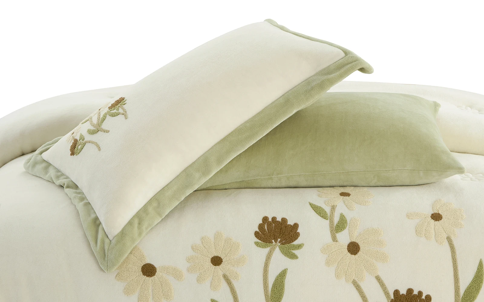 Frutteto Velvet Embroidered Comforter Bedding Set 8 PCS - King White