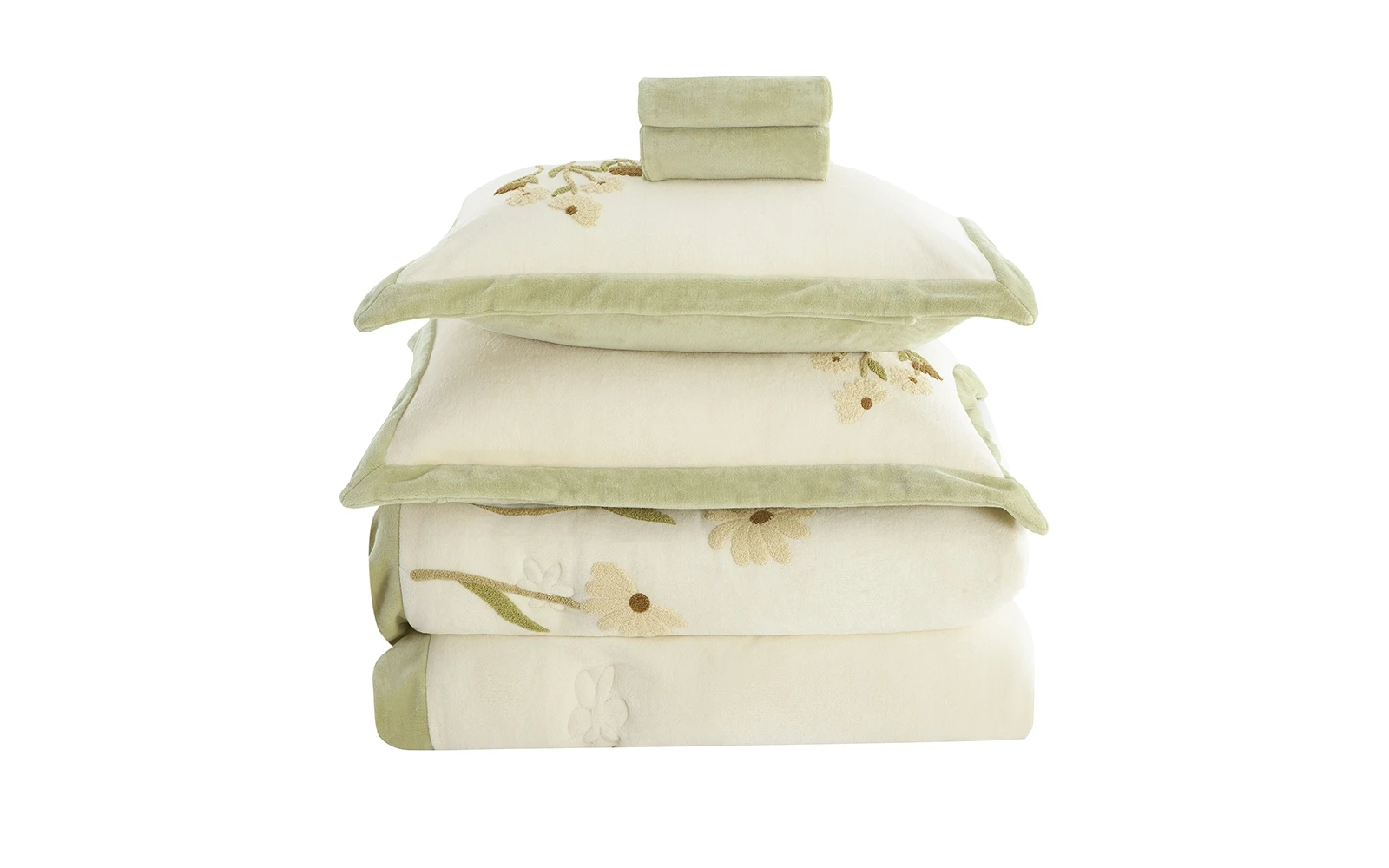 Frutteto Velvet Embroidered Comforter Bedding Set 8 PCS - King White