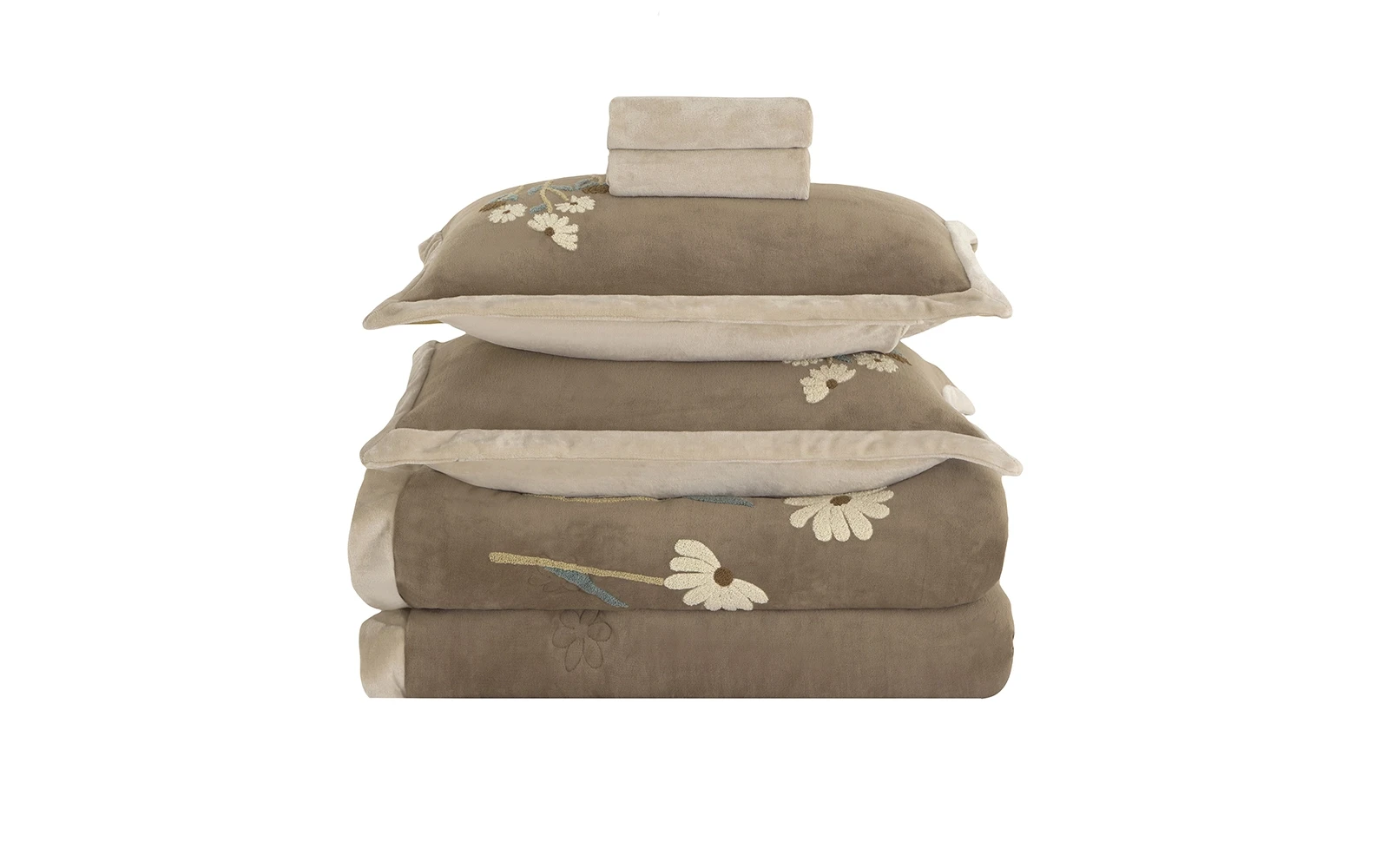 Frutteto Velvet Embroidered Comforter Bedding Set 8 PCS - King Brown