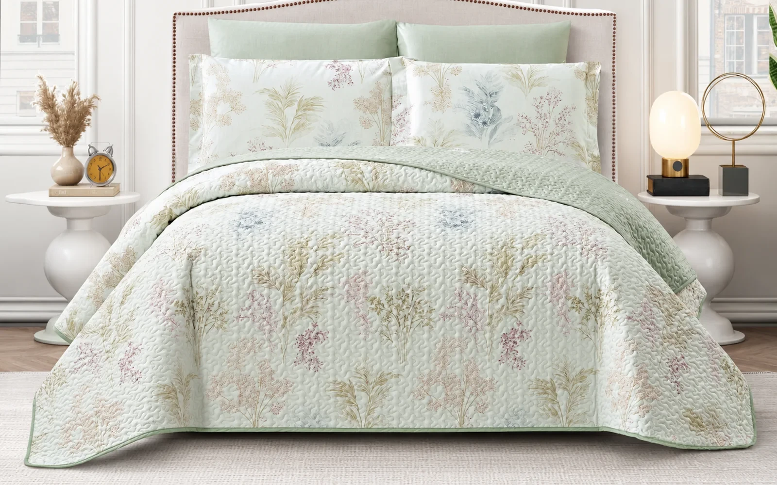 Dahlia Double Face Cotton Printed BedSpread Bedding Set 6 PCS - King Multi Color
