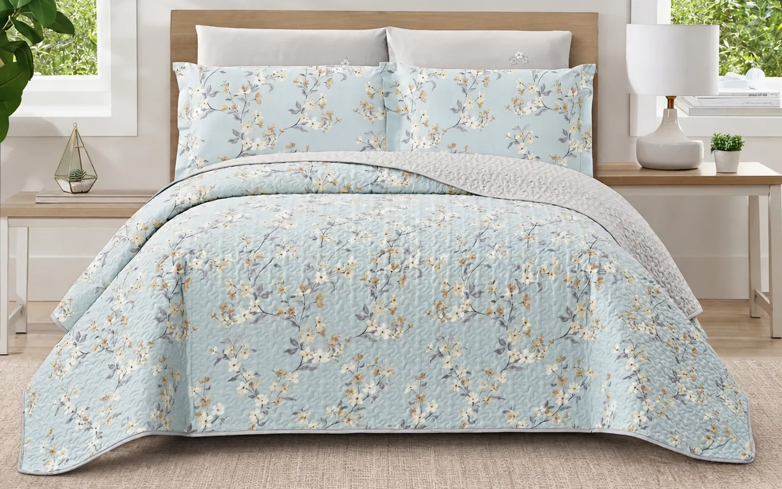 Dahlia Double Face Cotton Printed BedSpread Bedding Set 6 PCS - King Multi Color