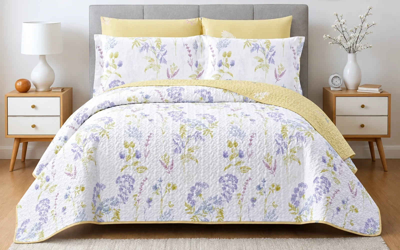 Dahlia Double Face Cotton Printed BedSpread Bedding Set 6 PCS - King Multi Color
