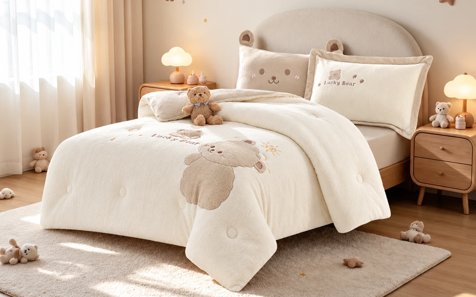 Piko Velvet Kids Comforter Bedding Set 5 PCS - Cream & Beige