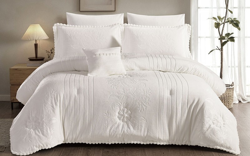 Plume Velvet Comforter Bedding Set 7 PCS - King White