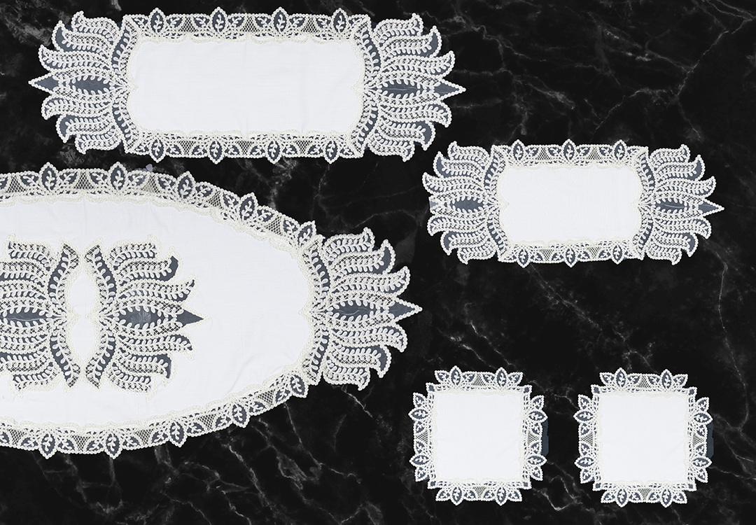 Armada Turkish Embroidered Table Mat Set 5 PCS - Cream